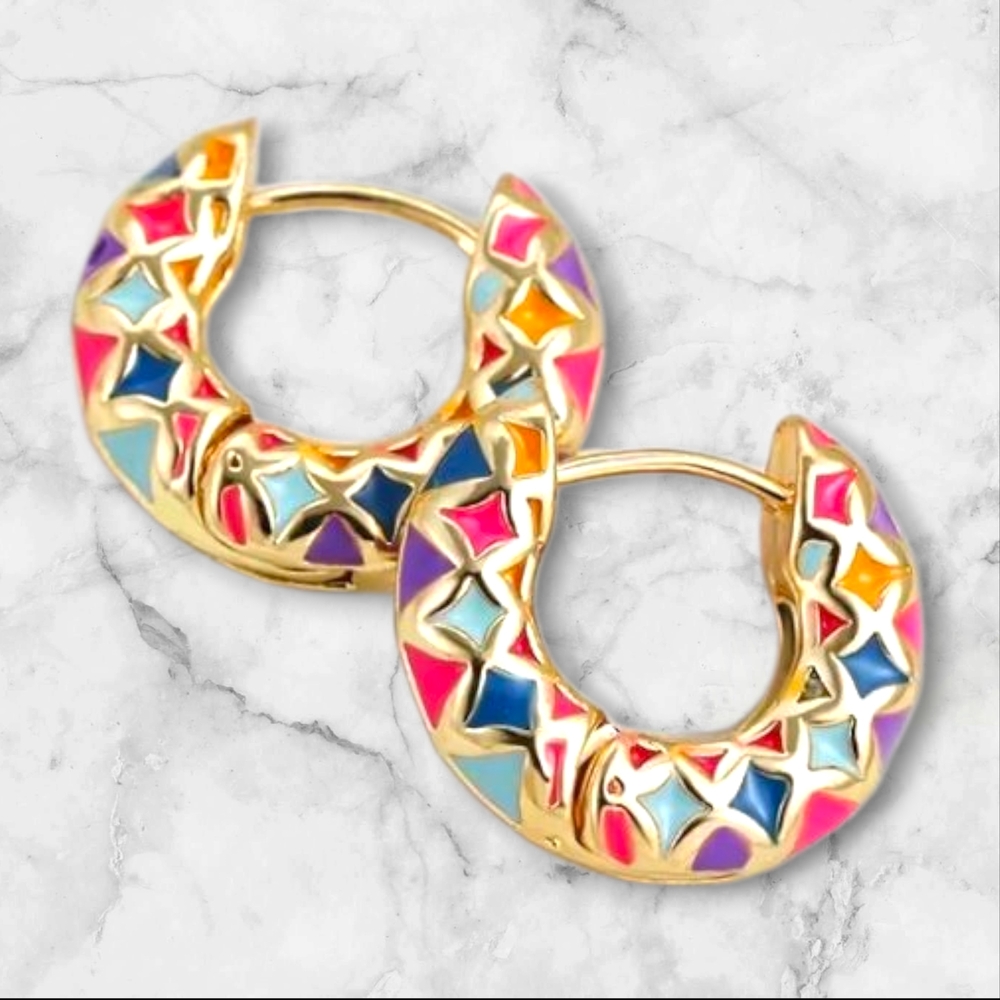 Colorful Geometric Hoop Earrings - Picture 4 of 8